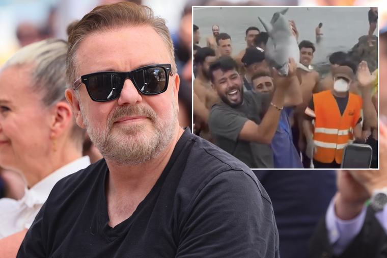 Ricky Gervais pulls no punches as he furiously reacts to footage of Ceuta migrants parading dolphin calf