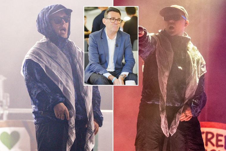 Kneecap lead chants of 'Andy Burnham is a w****r' and 'f*** Benjamin Netanyahu' at politically charged Reading Festival